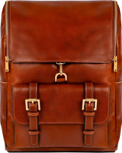 Time Resistance Leather Backpack - Laptop Travel Bag Rucksack up to 15” - Bag for Men and Women (Cognac Brown)
