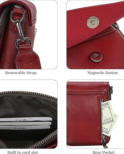 HESHE Leather Small Crossbody Bags for Women RFID Blocking Cell Phone Purse Anti-Theft Travel Bag with wide Straps