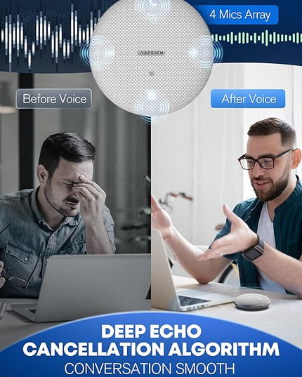 Bluetooth Conference Speakerphone M4 Conference Microphone with AI Noise Reduction AI Transcription Full-Duplex 360° Omnidirectional Voice Pickup USB Speaker for Teams Zoom Home Office, Gray
