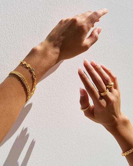 Waterproof Gold Chain Bracelet For Women Non Tarnish,14K Gold Plated Link Dainty Bracelets Stake Layered Bracelet Set Hypoallergen Gold Jewelry
