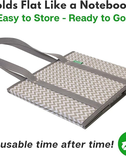 Reusable Grocery Bags (3 Pack) – Heavy Duty Reusable Shopping Bags with Box Shape to Stand Up and Stay Open – Large Tote Bags with Long Handles & Reinforced Bottom – Foldable Utility Bag – Chevron