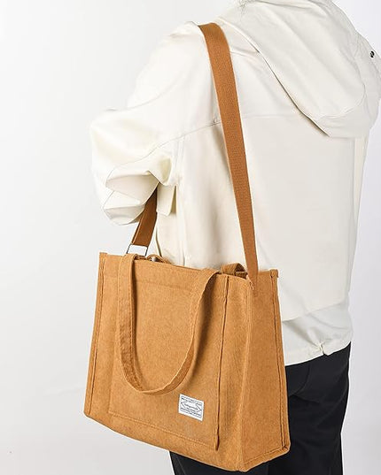 Valleycomfy Corduroy Tote Bag for Women Travel Crossbody Bag Purse Women Shoulder Bags Work Handbags Everyday Hobo Bag