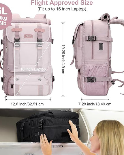 PIJUSHI Travel Backpack for Women Carry on Luggage Backpack Flight Approved Convertible Duffle Bag Fit 16 Inch Laptop(PE037 Light Purple)