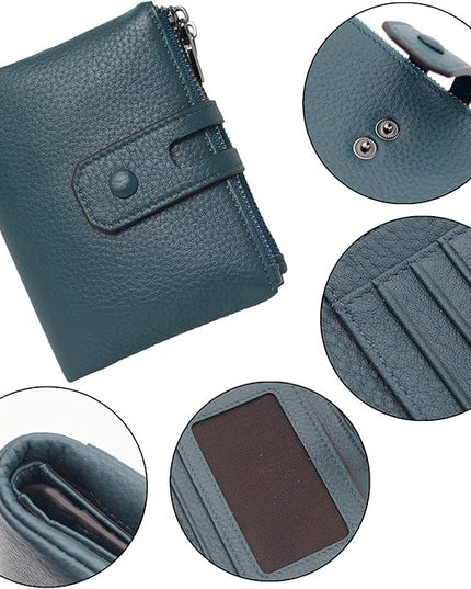 Bveyzi Small Soft Leather Wallet for Women RFID Blocking Ladies Card Holder with Double Zipper Pocket