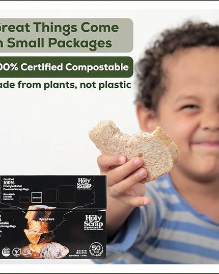 100% Compostable Food Storage Bags SANDWICH Size - 100 Pack - Resealable Extra Strength Zip Seal Bags Made from Plants, Eco Friendly, Freezer Safe - BPI Certified, OK Compost Home