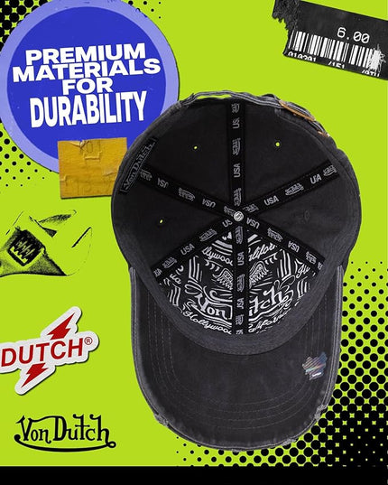Von Dutch Men & Womens Baseball Caps - Breathable Adjustable Snapback Soft Cotton Canvas Curved Brim Vintage Hat
