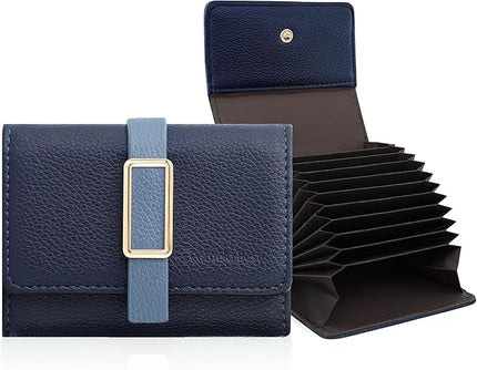 Pomelo Best Credit Card Holder RFID Wallet for Women, Small Leather Zipper Card Case with With 11 Card Slots Deep Blue