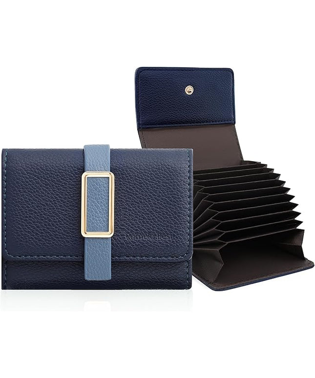 Pomelo Best Credit Card Holder RFID Wallet for Women, Small Leather Zipper Card Case with With 11 Card Slots Deep Blue