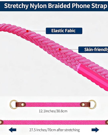 Stretchy Phone Lanyard Tether, 2 Pack Phone Leash Anti-theft Phone Strap for Anti-drop Outdoor Hiking Cycling Climbing Universal for Most Cell Phones, Pink