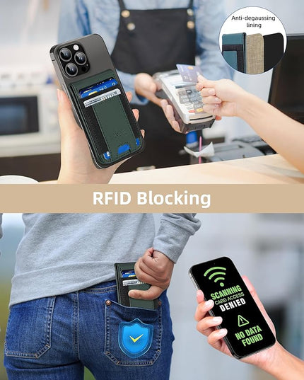 HiWe for MagSafe Wallet Stand with Find My, Anti-Lost Strongest Magnetic Wallet for iPhone 17/16/15/14/13/12 Series, 9 Cards Holder, Leather RFID, Green