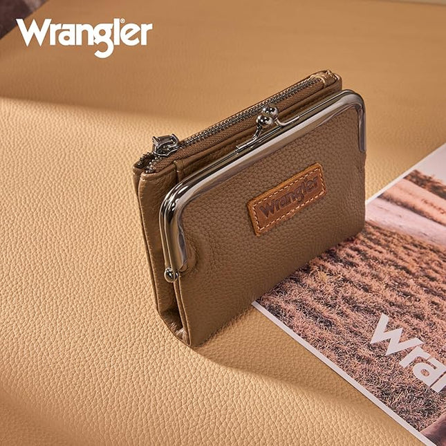 Montana West Wrangler Women's Wallet RFID Blocking Wallets Small Bifold Credit Card Holder with Kiss Clasp Khaki