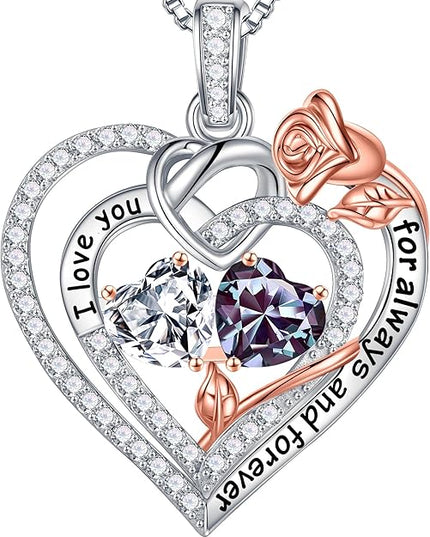 Iefil Christmas Gifts for Wife Women - 925 Sterling Silver Double Birthstone Necklace, Anniversary Birthday Gifts for Women, Jewelry Gift for Wife Girlfriend Mom Her