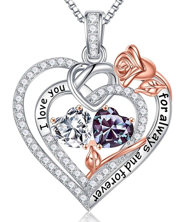 Iefil Christmas Gifts for Wife Women - 925 Sterling Silver Double Birthstone Necklace, Anniversary Birthday Gifts for Women, Jewelry Gift for Wife Girlfriend Mom Her