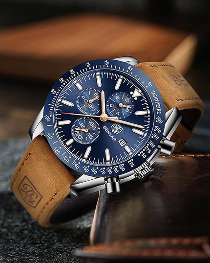 BY BENYAR Watch for Men Analog Quartz Chronograph Waterproof Luminous Designer Mens Wrist Watches Business Work Sport Casual Dress Watch with Silicone Strap Elegant Gifts for Men
