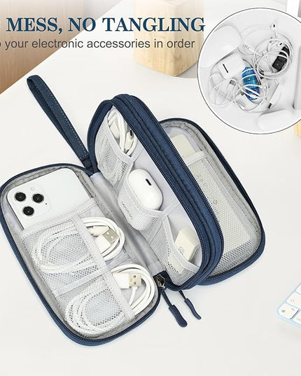 FYY Electronic Organizer, Travel Cable Organizer Bag Pouch Accessories Carry Case Portable Waterproof Double Layers All-in-One Storage for Cable, Cord, Charger, Phone, Earphone Navy