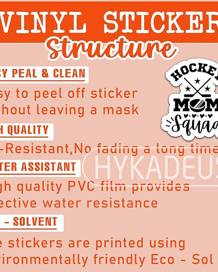 (3PCS) Hockey Mom Stickers – Hockey Mom Squad Vinyl Decals Waterproof for Laptop, Water Bottle, Tumbler, Phone – Hockey Gift for Moms, Mama, Mother – Size 3" x 2.7"