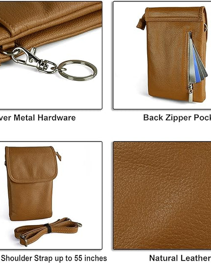befen Genuine Leather Small Crossbody Bags for Women Cell Phone Bag Cross Body Purses,Silver Zipper