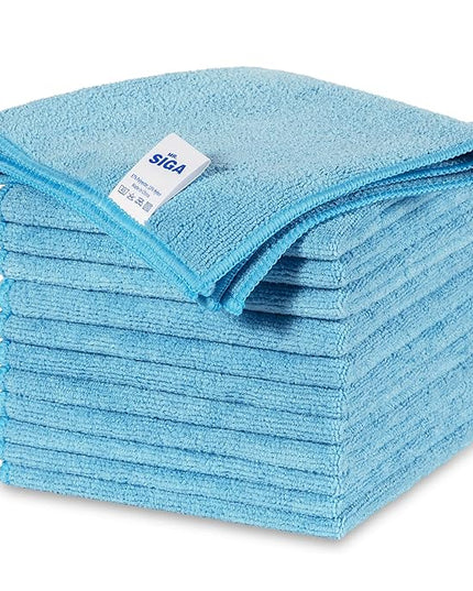 MR.SIGA Microfiber Cleaning Cloths, All-Purpose Surface Microfiber Towels, Streak Free Cleaning Rags, Pack of 12, Sky Blue, Size 32 x 32 cm(12.6 x 12.6 inch)