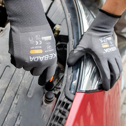 Kebada Safety Work Gloves,120 Pairs Bulk Pack, Touchscreen, PU Coated, Ideal for Warehouse, Construction, Gardening and Mechanics, Grey, XX-Large