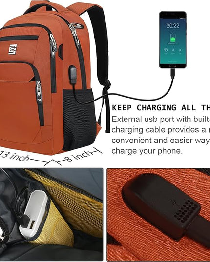 Laptop Backpack,Business Travel Anti Theft Slim Durable Laptops Backpack with USB Charging Port,Water Resistant College Computer Bag for Women & Men Fits 15.6 Inch Laptop and Notebook-Orange