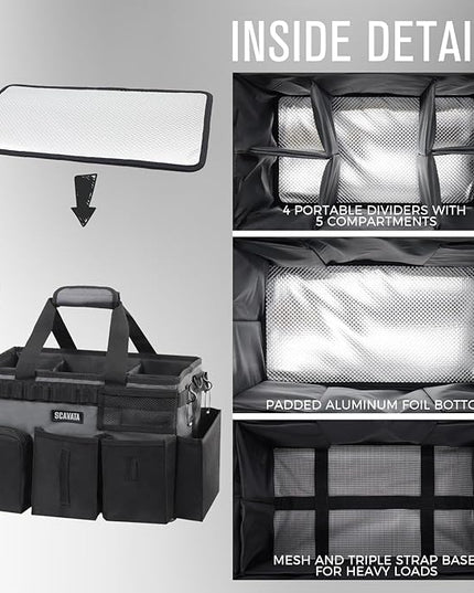 Wearable Cleaning Caddy Bag, Cleaning Caddy Supplies Organizer with Handle & Shoulder Straps for Housekeepers, Under Sink & Car Cleaning Tool Organizers with 4 Foldable Divider (GraphiteGrey)