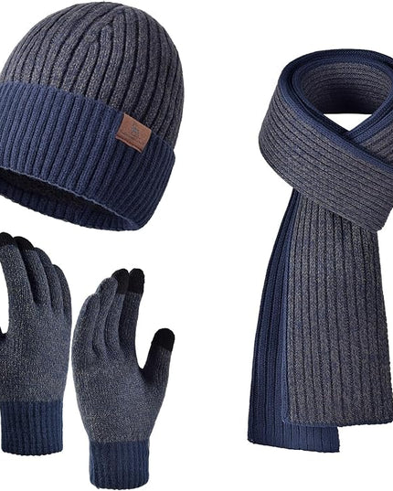 Men Women Winter Beanie Hats Scarf with Touchscreen Gloves Warm Knit Themal Gloves Long Scarf Set with Fleece Lined