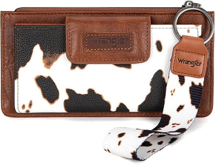 Montana West X Wrangler Cow Print Wallet for Women Ladies Female Card Cases & Money Organizers Wristlet with Wallet Large Clutch with Coin Purse Smooth Zipper and Rfid Lining