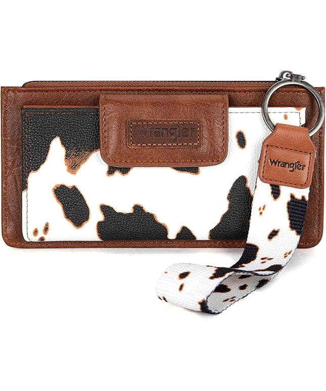Montana West X Wrangler Cow Print Wallet for Women Ladies Female Card Cases & Money Organizers Wristlet with Wallet Large Clutch with Coin Purse Smooth Zipper and Rfid Lining