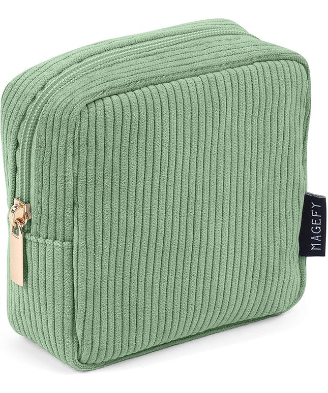 MAGEFY Small Makeup Bag for Purse Mini Cosmetics Bag Corduroy Cute Cosmetic Pouch for Women with Slip-in Pockets