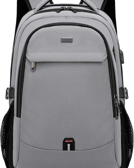 DUSLANG 17 Inch Travel Laptop Backpack Water Resistant College Backpack for Men Laptop Bag with USB Charging Port,Light Grey