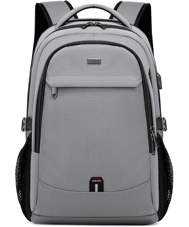 DUSLANG 17 Inch Travel Laptop Backpack Water Resistant College Backpack for Men Laptop Bag with USB Charging Port,Light Grey