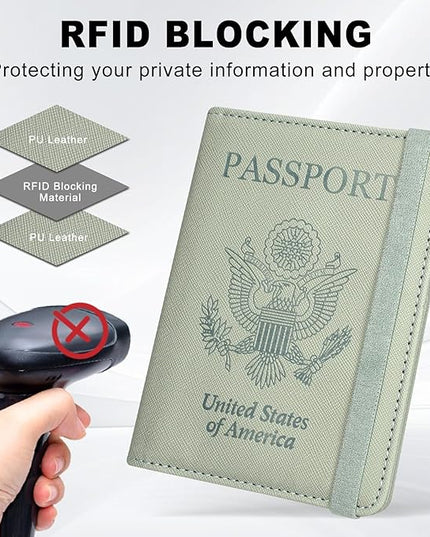 ACdream RFID BLOCKING Passport Holder Travel Wallet - Premium PU Leather Cover Passport Book with Card Holder, Pen Holder, Keep Organization, and Travel Essentials for Women and Men, Agave Green