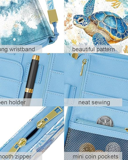 Family Passport Holder Wallet RFID Blocking Document Organizer PU Leather Mulit-purpose Travel Wallet Credit Cards Case for Women Men, Turtle