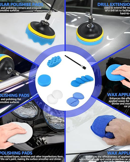 32Pcs Car Detailing Kit, Drill Brush Attachments with Detailing Brush Set and Tools Box, Blue Auto Cleaning Kit Interior for Dashboard, Wheels, Windows (C：32PCS-B)