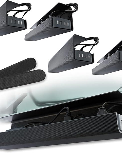 No-Screw Under Desk Cable Management Tray - Self-Adhesive Installation, Cord Management, Cable Tray, Under Desk Wire Organizer - Black Set of 4
