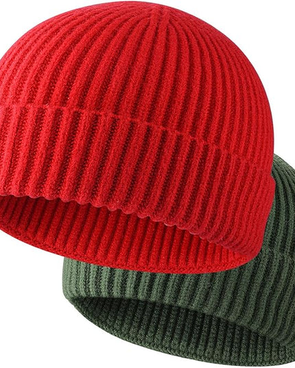 ROYBENS 2 Pack Wool Fisherman Beanies for Men, Knit Short Watch Cap Winter Warm Hats