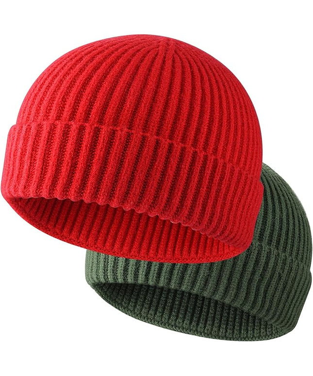 ROYBENS 2 Pack Wool Fisherman Beanies for Men, Knit Short Watch Cap Winter Warm Hats