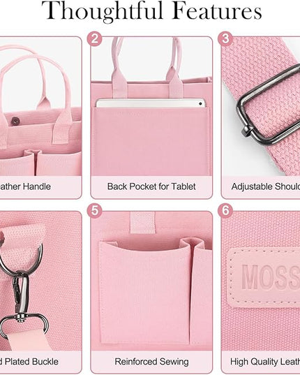 Mossio Large Canvas Tote Bag for Women with Pockets - Laptop Crossbody Work Tote Bag Everyday Bag Shoulder Purse Handbag