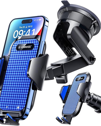 VANMASS [True Military-Grade] Car Phone Holder [Best Suction & Clip] Cell Phone Mount for Dashboard Windshield Vent Truck Cradle Dash Stand for iPhone 15 Pro Max 14 13 12 Android, Blue