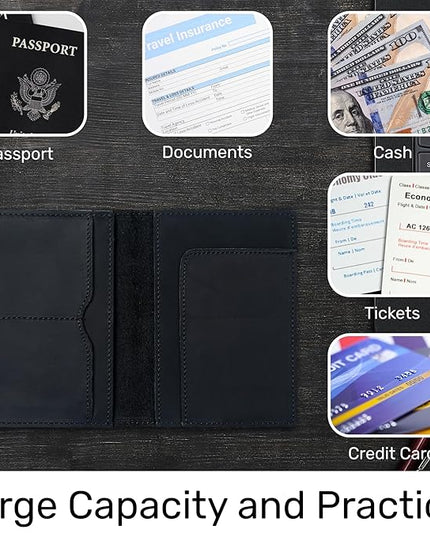 HIFA Leather Passport Holder, Handmade Passport Cover with Card and Ticket Slot - Genuine Leather, Elegant Design, Easy Access - Passport Case, Passport Wallet, Passport Holder