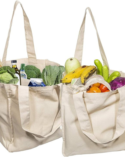 Best Cloth Tote Shopping Bags Heavy Duty & Premium - Reusable Canvas Shopping Bags for Groceries - Washable & Eco-friendly Cloth Beach Bags with Handles - Perfect Picnic Tote Bags (2 Bags)