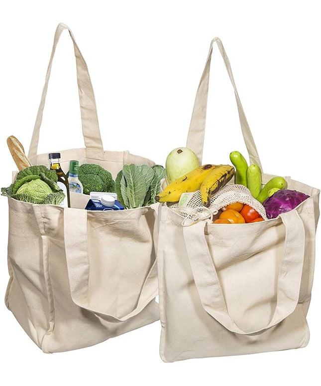 Best Cloth Tote Shopping Bags Heavy Duty & Premium - Reusable Canvas Shopping Bags for Groceries - Washable & Eco-friendly Cloth Beach Bags with Handles - Perfect Picnic Tote Bags (2 Bags)