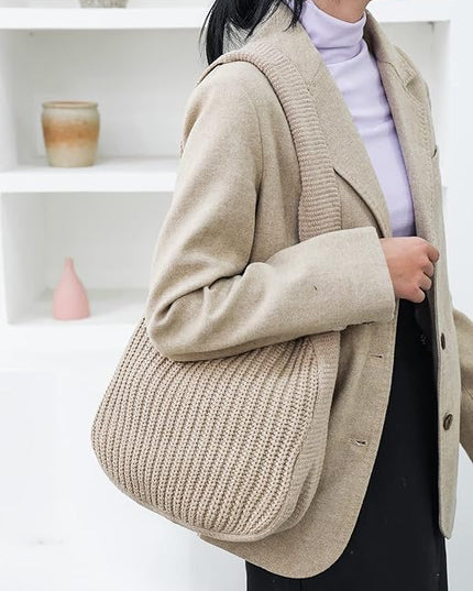 ENBEI Women's Crochet Tote Bag Knit Shoulder bag,Aesthetic Bag,Cute Eco-Friendly Tote for Travel,Daily Use,Gift Box Packaging