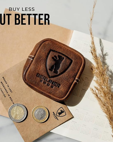 Berliner Bags Vintage Genuine Leather Coin Pouch Lena, Change Purse for Women and Men, Coin purse with snap - Brown