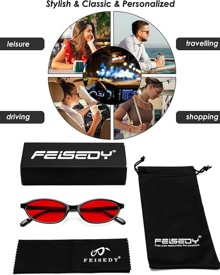 FEISEDY Retro Oval Cat Eye Sunglasses for Women 90s Narrow Lightweight Shades Y2k Trendy Sunnies B0257