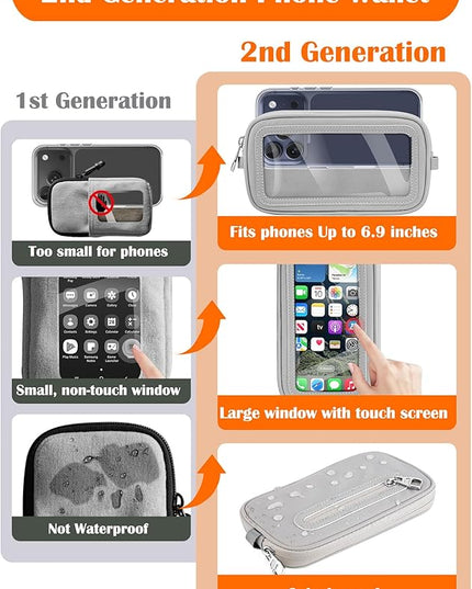 takyu Clip and Go Strap for Phone with Wallet Crossbody, 4-in-1 Hands-Free Phone Lanyard with Detachable Wallet Wristlet Strap, Convertible Crossbody Bags with ID Window for Women Travel, Grey
