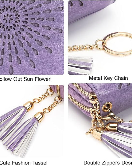 APHISON RFID Credit Card Holder Zipper Card Case Keychain Small Wallet for Women 1942-2 LIGHT-PURPLE