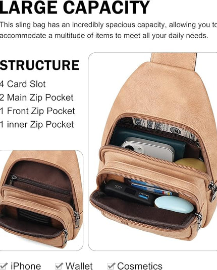MASINTOR Sling Bag for Women - Crossbody Bags Fanny Pack with Vegan Leather - Adjustable Sling Backack for Travel