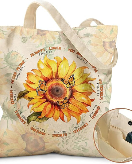 Aesthetic Tote Bag for Women- with Magnetic Buckle and Zipper Inner Pocket Cloth Cotton Canvas Tote Bags