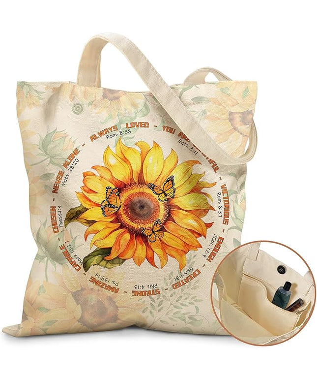 Aesthetic Tote Bag for Women- with Magnetic Buckle and Zipper Inner Pocket Cloth Cotton Canvas Tote Bags